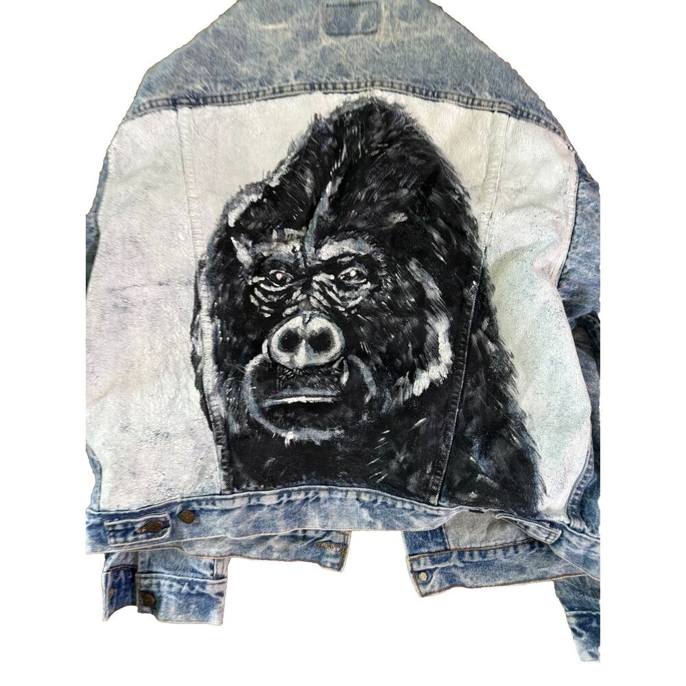 Vintage Levi’s Acid Wash Denim Jacket XL Hand Painted Gorilla Streetwear Trucker